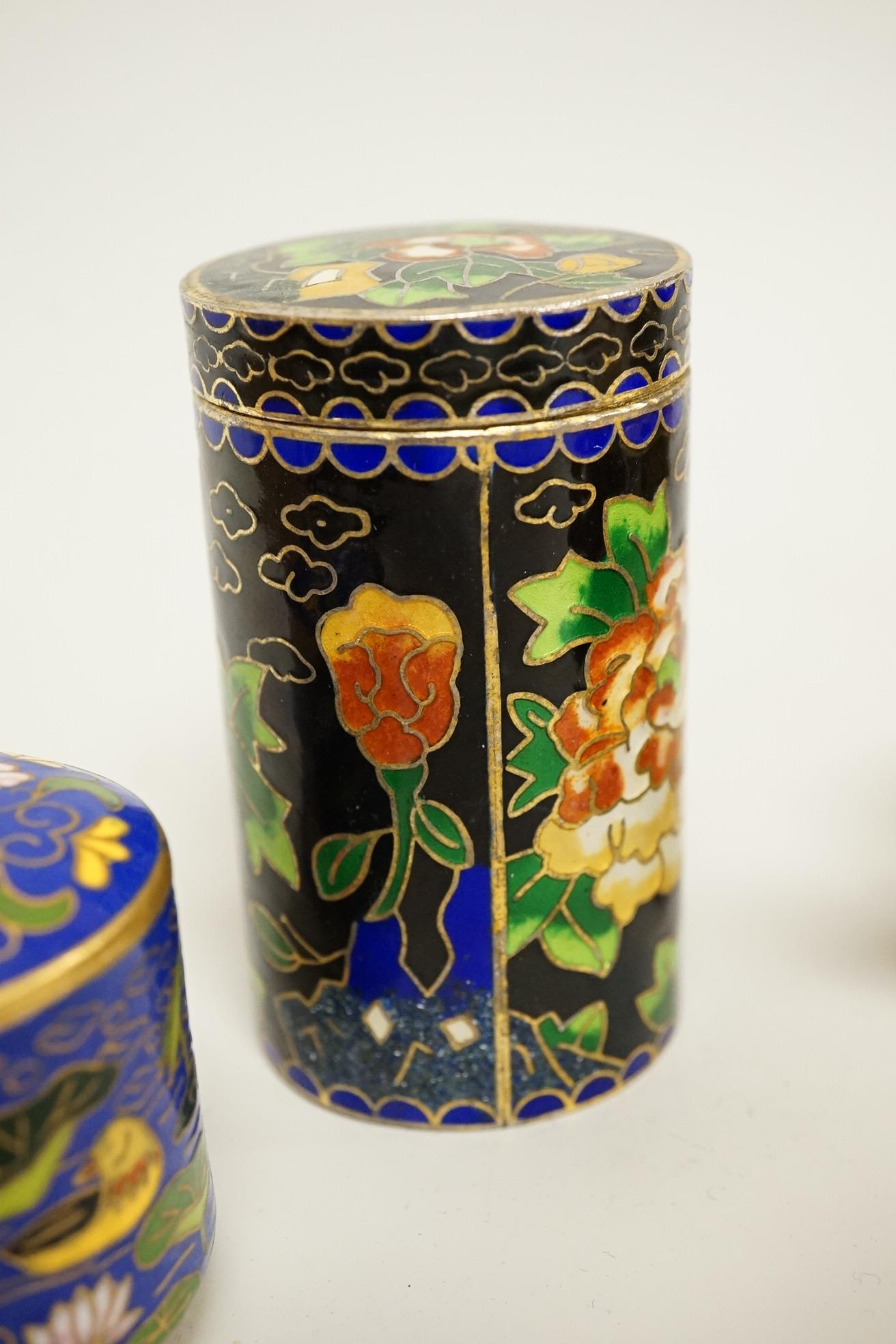 A collection of miniature enamel and cloisonné boxes, eggs and a painted rabbit, etc. (11)